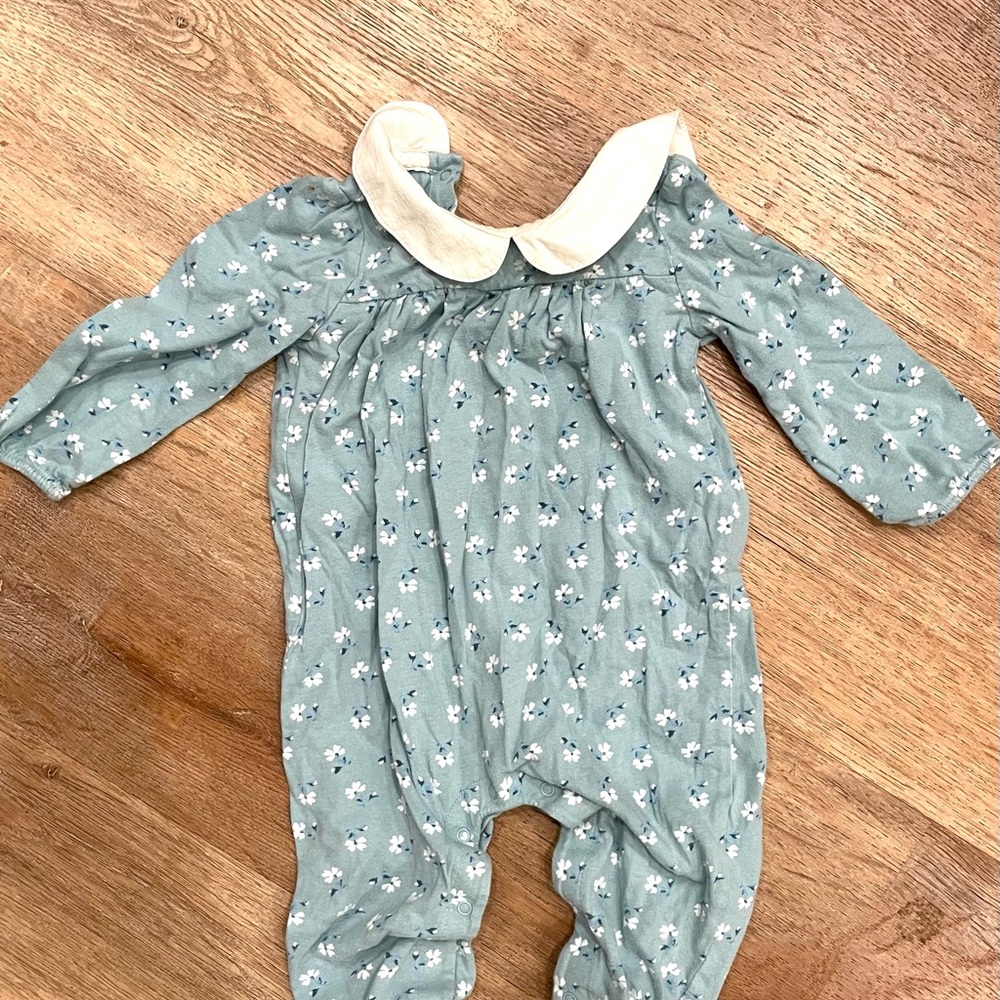 GAP Floral Teal Kids Footie with White Collar